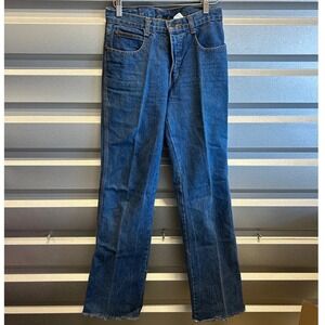 Brittania Mens Blue Denim Jeans Size 26x32 Bootcut Relaxed Raw Hem Vintage 80s